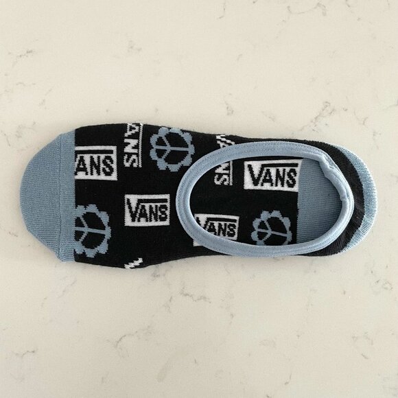 Vans No Show Socks w Logo + Peace Sign Black Blue & White Sz OS NWOT - Picture 1 of 6